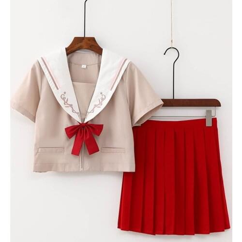 Free Shipping JK Uniforms Middle School Students Japanese Sailor Suit School Uniform Cosplay Student Students Red Skirt Suit