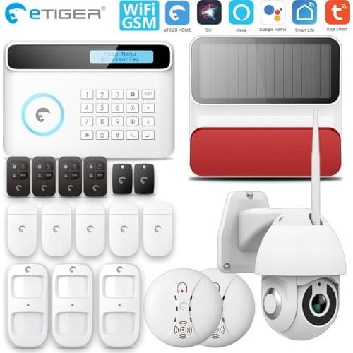 Etiger S4 Plus Wireless Door Sensor WiFi/GSM Alarm Systems with Outdoor Solar Siren and Outdoor WiFi Camera Wrok With Tuya