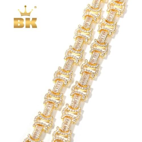 The Bling King New 12.5mm Width Gold Miami Cuban Bracelet Square Stones Bone Shape Hiphop Jewelry Male Choker Gift