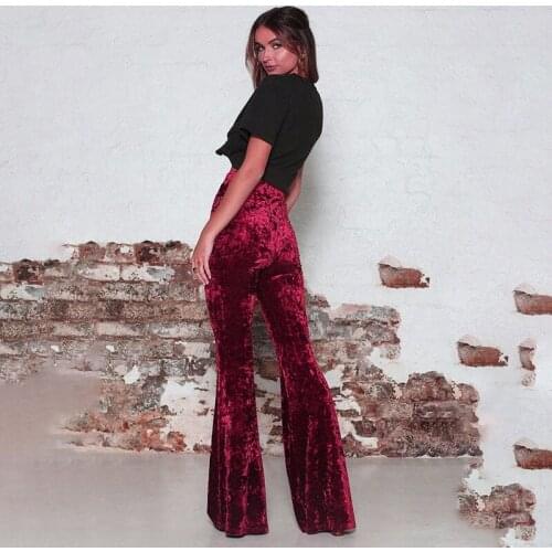 Velour High Waisted Long Trousers Ladies Vintage Fashion Skinny Flare Pants Women Streetwear Summer Spring Autumn Sweatpants