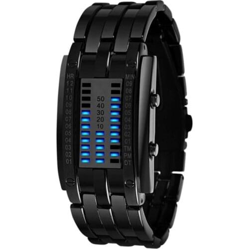 Men Women Future Technology Binary Black Stainless Steel Couple Watch Date Digital LED Bracelet Sport Watches