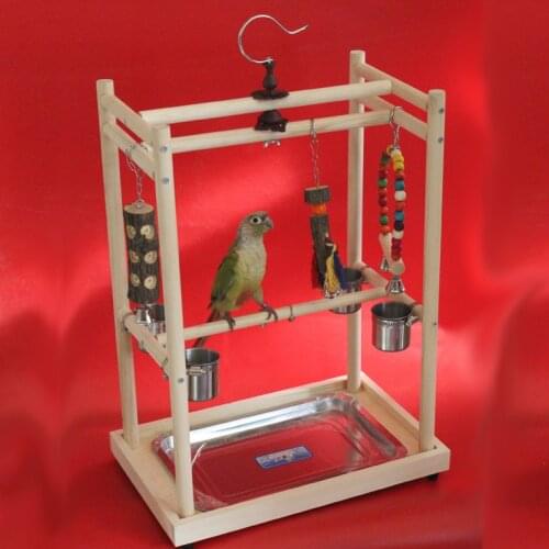 Wood Bird Playstand Parrots Training Stand Perch Gym Bird Toys With Stainless Steel Feeding Cups Bird Accessories Supplies HW042