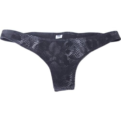 Women Underwear Sexy Low Waist Narrow Crotch Snake Print PU Briefs T Crotch Panties Ladies High Elastic Snake Pattern Lady Panty