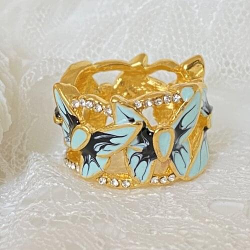 Elegance Enamel Flower Butterfly & Infinity Love Pave Blue CZ Crystal Finger Rings for Women Wedding Party Fashion Jewelry Gift