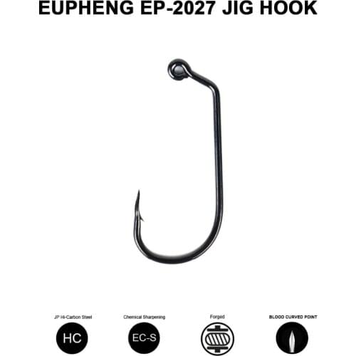 Eupheng Plus 100pcs EP-2027 High Carbon Steel Black Barbed Aberdeen Strong Long Blood Groove Point OShaughnessy Jig Hook