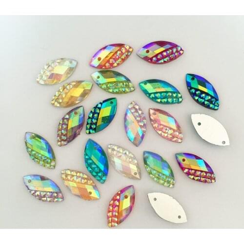 HOT 20pcs 9mm*18mm AB Resin Horse Eye Flatback Rhinestone Wedding 2 Hole Buttons DIY Resin Ornaments F004