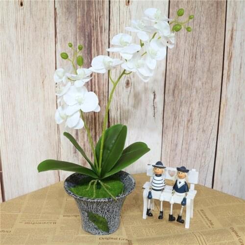 60cm Artificial Flower Real Touch Latex 2 Branch Butterfly Orchid Flowers with Leaves Wedding Home Hotel Decoration Flores