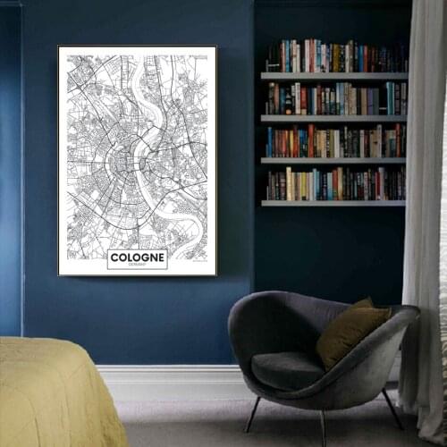 Famous City Map Germany Cologne Print Canvas Painting Wall Art Pictures Black White Posters and Prints Living Room Home Decor
