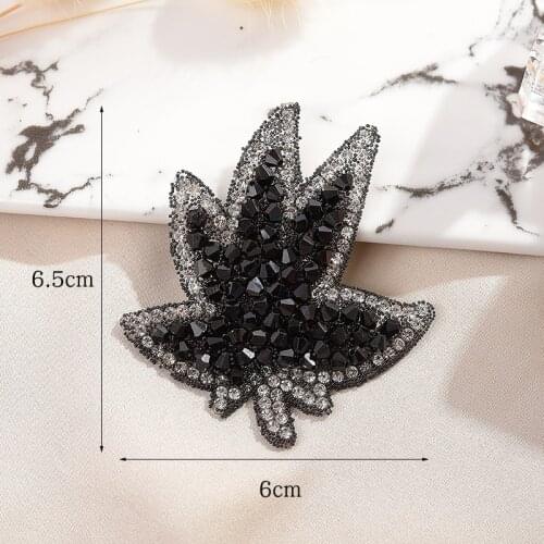 Maple Leaf Sparkling Rhinestone Patches for Clothing By Diamond Rhinestones Black Iron on Stick Applique Jersey