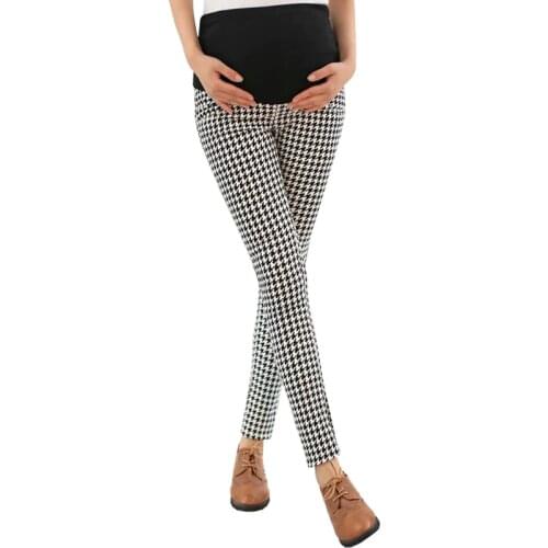 Plaid Pants High Waist For Pregnant Women Clothes Maternity Elastic Abdominal Pregnancy Trousers Prop Belly Pants Comfy Leisure