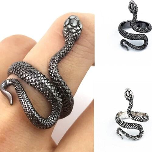 Hot Retro Punk Exaggerated Spirit Snake Ring Fashion Personality Stereoscopic Opening Adjustable Ring Jewelry