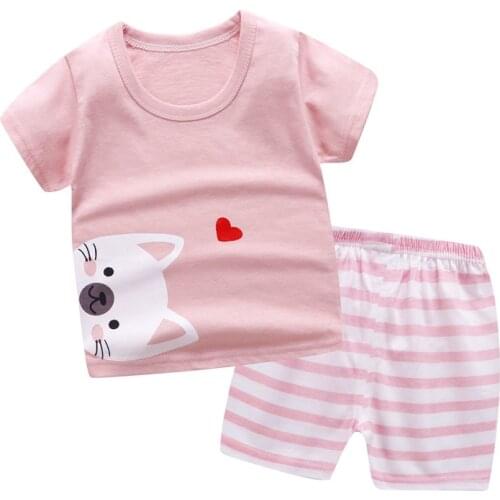 2pcs Childrens Clothes Sets Summer Cotton Baby Boys Girls Short Sleeve Set Cartoon Toddler Kids T Shirt + Pants Clothing Sets