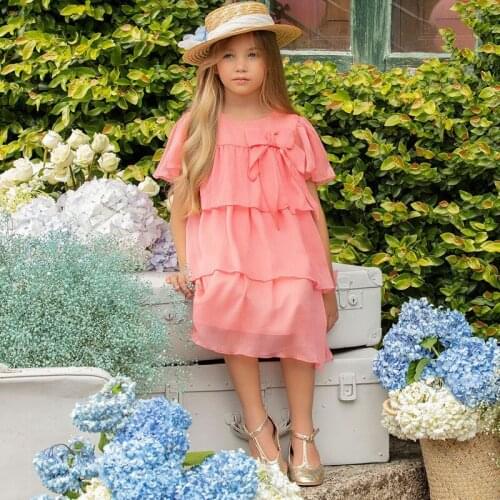Cake Layers Girls Summer Dress Quality Chiffon Casual Beach Vacation Kids Outfit Thin Cool Fabric Childrens Clothing
