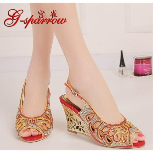 Summer Fashion Sexy Princess Crystal Red High Heel Peep Toe Pumps Diamond Sandals Wedding Shoes