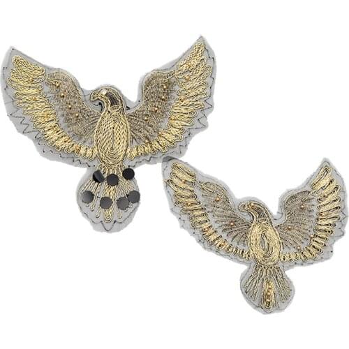 Maxsin Fun 1pc black organdy beads eagle Patch for Clothing DIY sew on applique for clothes jeans decoration hawk patches