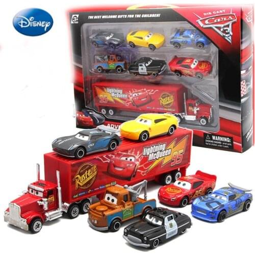 7PCS/Set Disney Pixar Car 3 Lightning McQueen Jackson Storm Mack Uncle Truck 1:55 Diecast Metal Car Model Toy Boy Christmas Gift