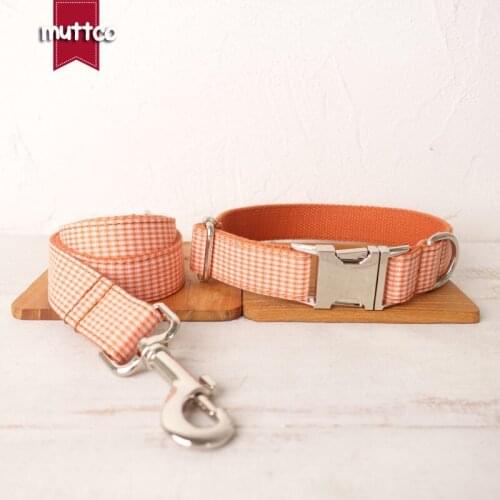 MUTTCO nice DIY pet dog ID tag collar leash ORANGE TINY PLAID self-design adjustable puppy nameplate collar 5 sizes UDC105