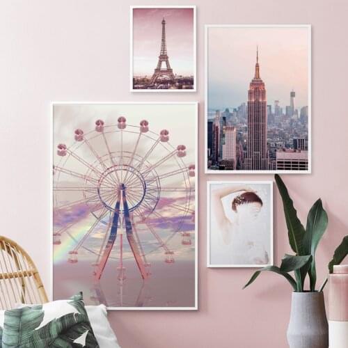 Pink Empire State Building Paris Tower Wall Art Canvas Painting Nordic Posters And Prints Wall Pictures For Living Room Decor