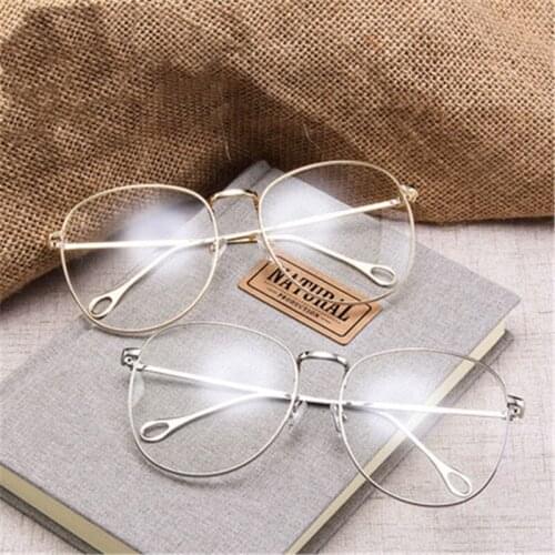 Fashion Women Oversized Square Glasses Metal Eyeglasses frame Female temple transparent glasses men nerd Retro eyewear