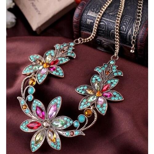 New SBY1276 Fashion Bohemian chain Chokers chunky big statement Flower Stone Beads necklaces Collars