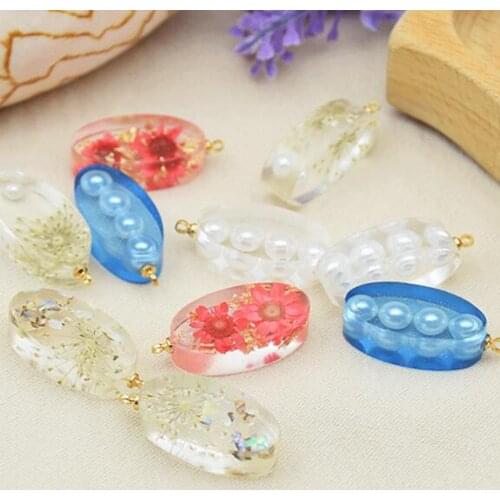 Acrylic UV Resin Oval Dried Flower Pearl Pendant Charms 10pcs/lot For DIY Fashion Jewelry Making Finding Accessories