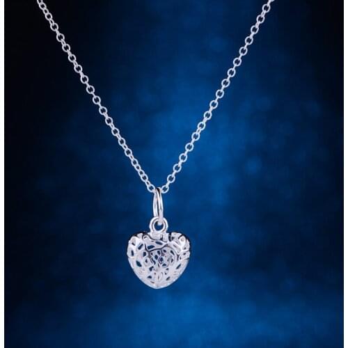 Hollow shiny cordiform silver plated Necklace 925 jewelry silver Pandant Fashion Jewelry FPWQDPMN