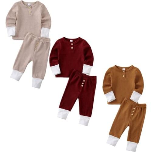 Dropshipping Newborn Toddler Baby Girl Boy Solid T-Shirt Tops Leggings Pants Knitted Clothes