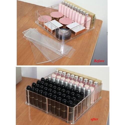 Adjustable 6/8 Slots Makeup Organizer Cosmetic Storage Acrylic Desk Storage Case Clear Lipstick Organizer Storage Box Escritorio