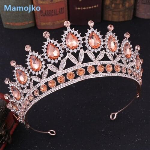 Mamojko Luxury Baroque Crystal Wedding Bridal Tiara Diamante Royal champagne Blue Red Crown Pageant Prom Bride Hair Jewelry