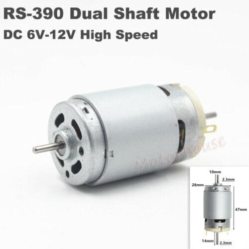 RS-390 Carbon Bursh DC Motor 6V 9V 12V 25000RPM High Speed Large Torque 2.3mm Dual Shaft Electric Motor