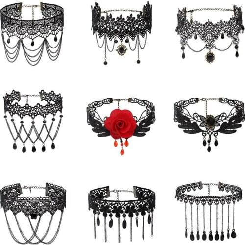 Sexy Gothic Choker Collars Punk Style Necklace Black Lace Flower Retro Victorian Womens Steampunk Jewelry