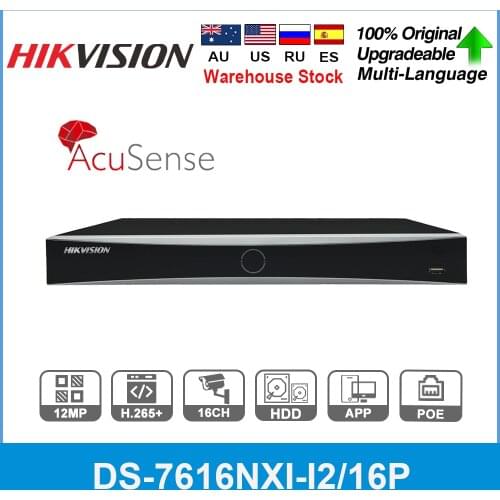 Hikvision 16CH POE NVR 8MP 12MP 4K DS-7616NXI-I2/16P AcuSense Network Video Recorder 16CH POE NVR for IP Camera human Vehicle
