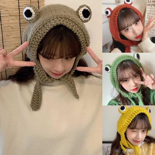 Frog Hat Beanies Knitted Winter Hat Solid Hip-hop Skullies Knitted Hat Cap Costume Accessory Gifts Warm Winter Lovely Christmas