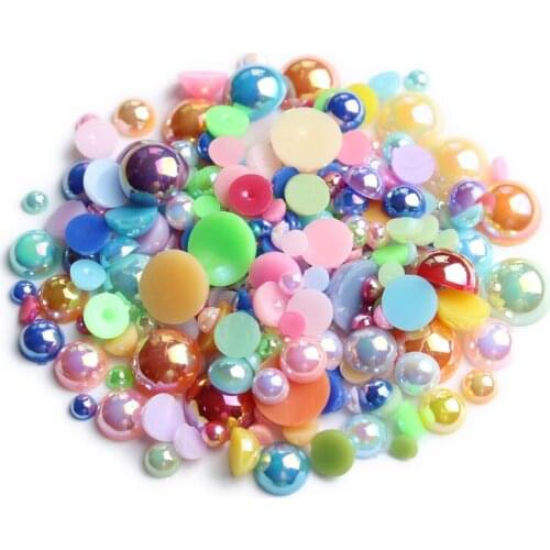 Mix Size 2mm/3mm/4mm/5mm/6mm/8mm Mix Color AB Flatback Pearls ABS Half Round 15g Beads Diy Accessories Free shipping