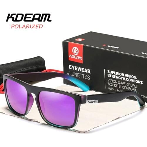 KDEAM Fashion Square Polarized Sunglasses Men Purple Red Blue Mirror 100% UV Lens Sun Glasses Outdoor Sports Goggles CE KD129
