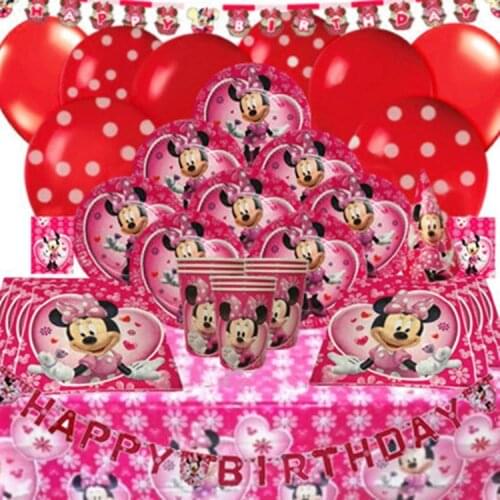 Disney Dot Pink Minnie Mouse Theme Party Supplies Paper Cup Plate Cap Straws Gift Bag Kids Girl Birthday Party Baby Shower Decor