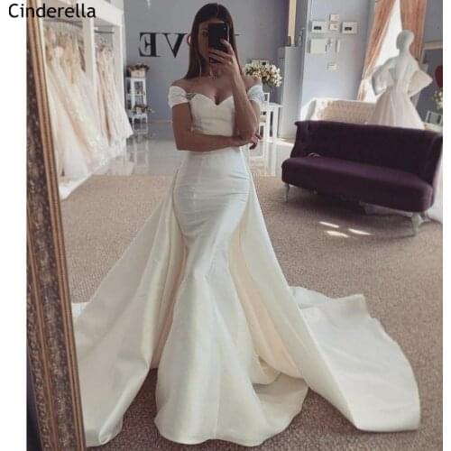 Wedding Dresses Off The Shoulder Mermaid High Quality Satin Crystal Beaded Wedding Dresses With Lace Up Back vestido de noiva