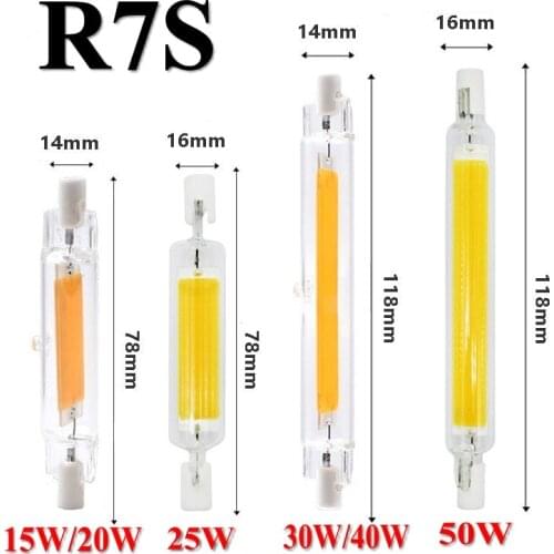 LED R7S Glass Tube COB Bulb 78MM 15W 20W 118MM 30W 40W R7S Corn Lamp J78 J118 Replace Halogen Light 50W AC 220V 230V Lampadas