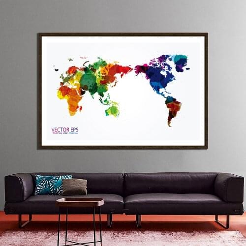 VECTOR EPS World Map Urban Watercolor Home Office Wall Decor World Map Non-woven Vinyl Spray Painting
