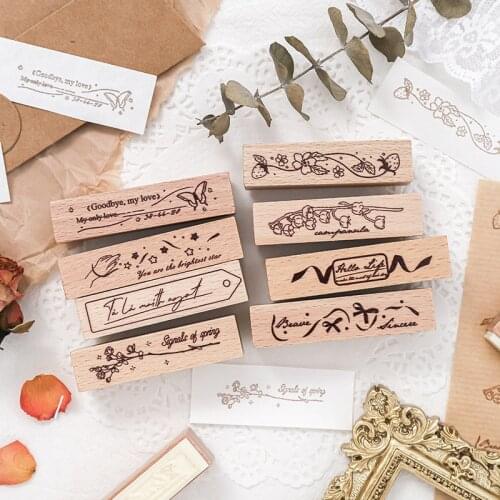 Vintage Flower Plant Star Decoration Stamp Wooden Rubber Stamps For Scrapbooking Stationery DIY Craft Standard Stamp