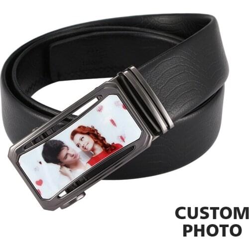 Custom Automatic Buckle Belts Couples Photo Men Belts Individual Belt Genuine Leather Men 110CM Strap Male Metal Best Gifts