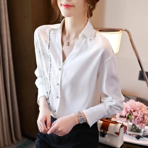 Womens Blouse Chiffon Shirt Spring 2021 Fashion Female Lapel Long Sleeve Print Blouses Top PLus Size