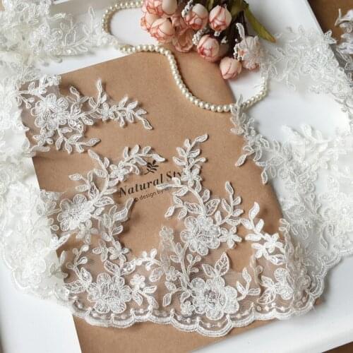 1yard/lot 16.5cm Luxury High Grade Customized Wedding Dress Material Off White Bone Embroidery Lace Trim X759
