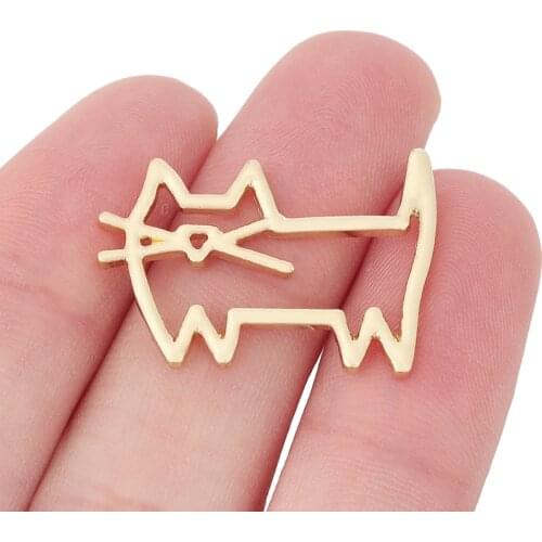10 x Gold Tone Hollow Cat Charms Pendants for DIY Earrings Necklace Bracelet Jewelry Making Accessories 29x20mm