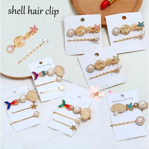 2/3pcs Summer Beach Shell Metal Hairpins Fashion Pearl hairgrip Mermaid Starfish HairClips Women Hair Accessories Adult Headwear