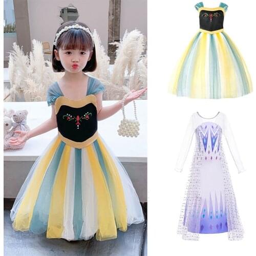 2021 Summer Anna Elsa Dress Girls Snow Queen Costume Elegant Princess Dress Halloween Christmas Carnival Cosplay Party vestido