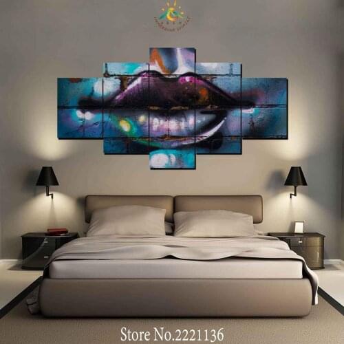 3-4-5 Pieces Graffiti Art Womans Red Sexy Lips Modern Wall Art Canvas Printed Painting HD Prints Modular Poster Wall Pictures