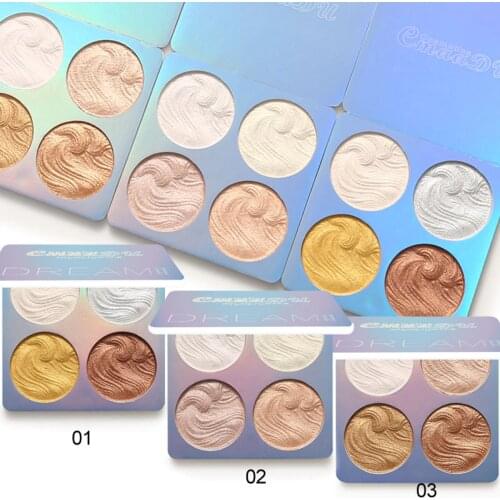 4 ColorShimmer Highlighter Powder Palette Illuminator Powder Waterproof Long Lasting Brilliant Lighten Skin Face Makeup
