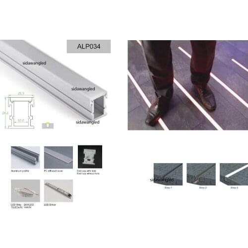 5SET/LOT X 2M Waterproof Floor Aluminum led profile Channel with strong PC diffused cover 3mm thickness without color dotALP034