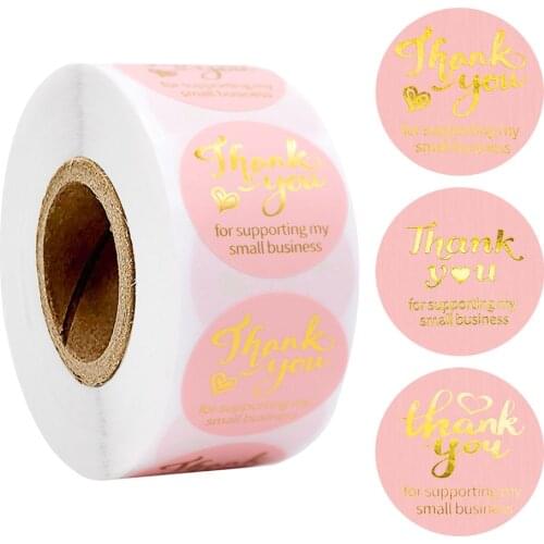 500pcs/roll Pink Thank You Stickers Seal Labels 1 Inch Round Thank You For Supporting My Small Business Stationery Stickers Roll